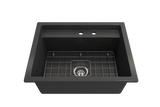 BOCCHI 1633-020-0132 Baveno Uno Dual-Mount with Integrated Workstation Fireclay 27 in. Single Bowl Kitchen Sink 2-hole with Accessories in Matte Dark Gray