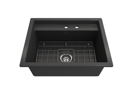 BOCCHI 1633-020-0132 Baveno Uno Dual-Mount with Integrated Workstation Fireclay 27 in. Single Bowl Kitchen Sink 2-hole with Accessories in Matte Dark Gray