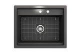 BOCCHI 1633-020-0132 Baveno Uno Dual-Mount with Integrated Workstation Fireclay 27 in. Single Bowl Kitchen Sink 2-hole with Accessories in Matte Dark Gray