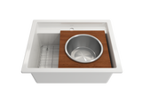 BOCCHI 2320 0014 Wood Board with Large Round Stainless Steel Mixing Bowl and Colander F/1616, 1618, 1633 (inner ledge)