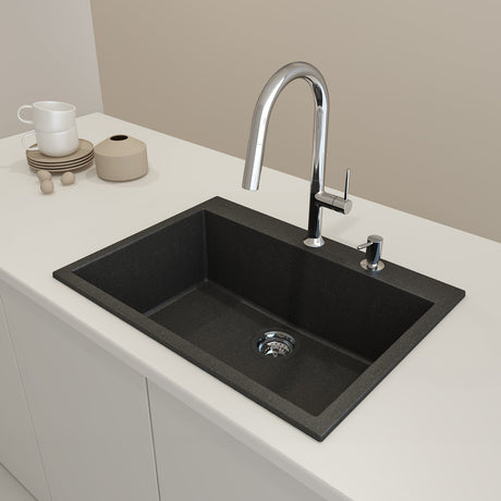 BOCCHI 1634-505-0126 Campino Uno Dual-Mount 27 in. Single Bowl Granite Composite Kitchen Sink in Metallic Black