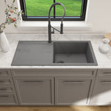 BOCCHI 1635-506-0120 Levanzo Dual-Mount 20 in. Single Bowl with extended/reversible Drain Board Granite Composite Kitchen Sink in Concrete Gray (sink is 39 inches wide including drain board)