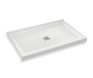 MAAX 420003-542-001-100 B3Square 4836 Acrylic Corner Left Shower Base in White with Anti-slip Bottom with Center Drain