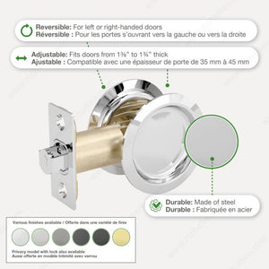Richelieu 17RBC10 Pocket Door Pull - Round, Brushed Chrome, Passage