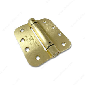 Richelieu 52822BR 4" Full Mortise Adjustable Spring Hinge, Brass, 1/4" Radius, Steel, Onward, 110 lb, UL / 1