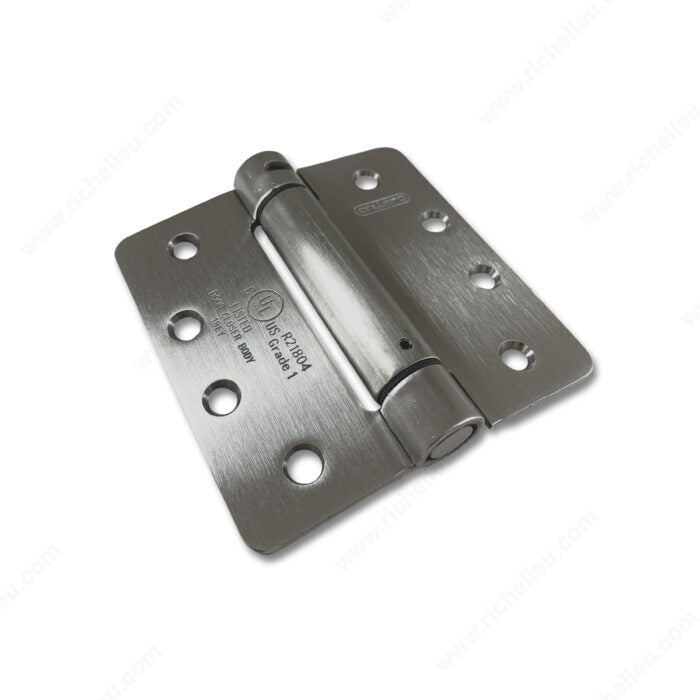 Richelieu 52822SSB1 4" Full Mortise Adjustable Spring Hinge, Stainless Steel, 1/4" Radius, Stainless Steel 304, Onward, 110 lb, ANSI Grade 2