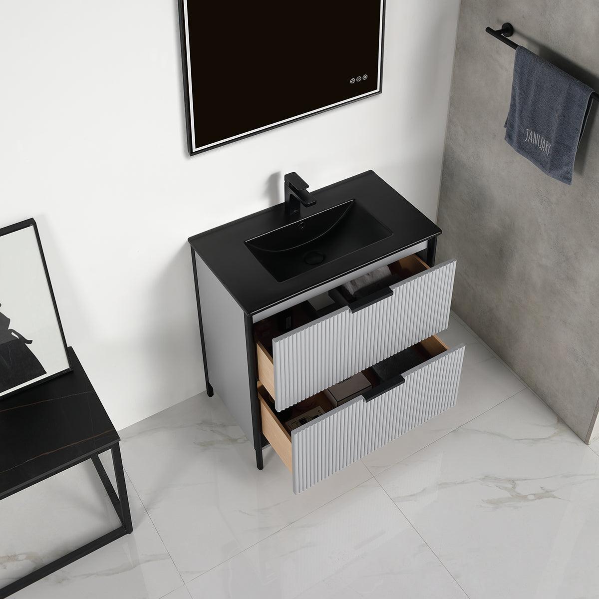 Zurich 30" Vanity – Glossy White & Metal Grey with Soft-Close Drawers & Ample Storage