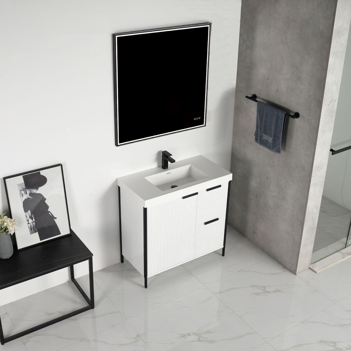 Blossom Zurich 36" Vanity – Glossy White & Metal Grey with Soft-Close Drawers & Ample Storage