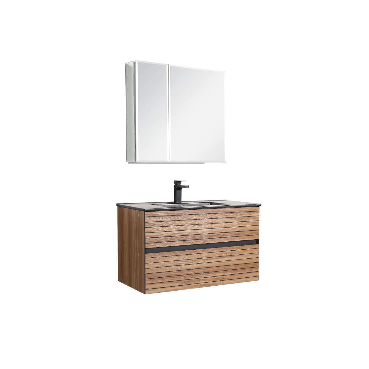 Blossom Annecy 36″ Wall-Hung Vanity - Modern Minimalist Design with Soft-Closing Drawers in Dark Walnut and Maple