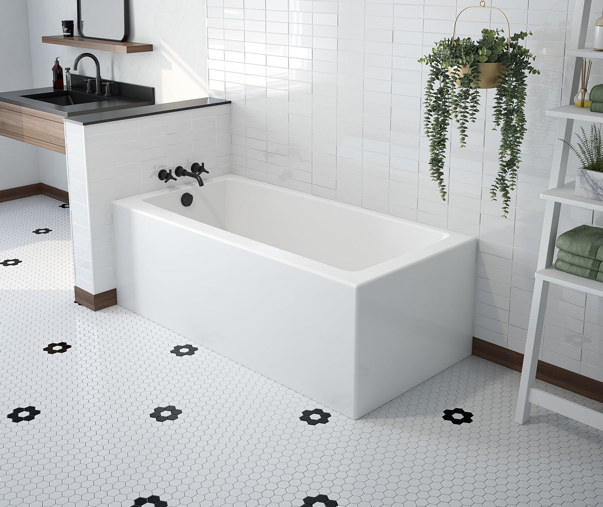 MAAX 106812-000-002-101 Mackenzie Corner 6030 AFR AcrylX Corner Left-Hand Drain Bathtub in White