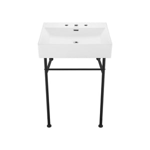 Claire 24" Console Sink White Basin Black Legs with 8" Widespread Holes