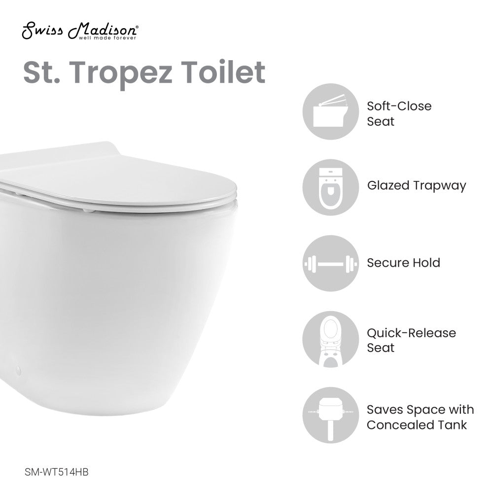 St. Tropez Back to Wall Concealed Tank Toilet Bowl, Black Hardware