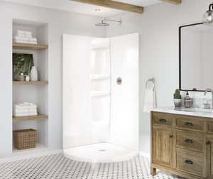 MAAX 106888-000-001-100 Round Base 36 3 in. 36 x 36 Acrylic Corner Left or Right Shower Base with Corner Drain in White