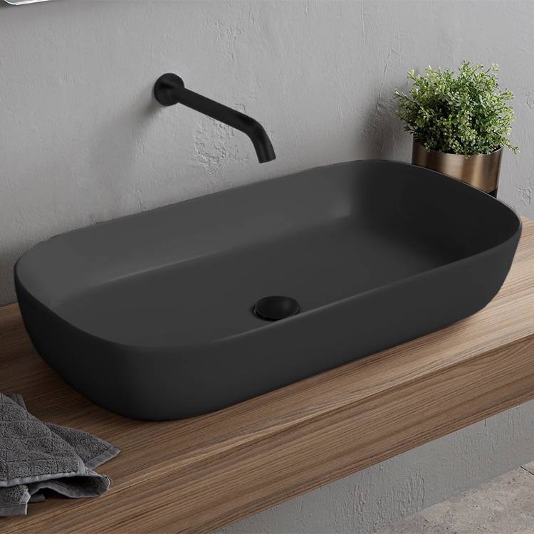 Oval Matte Black Vessel Sink in Ceramic