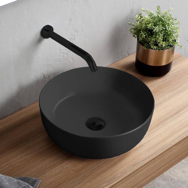 Round Matte Black Vessel Sink in Ceramic