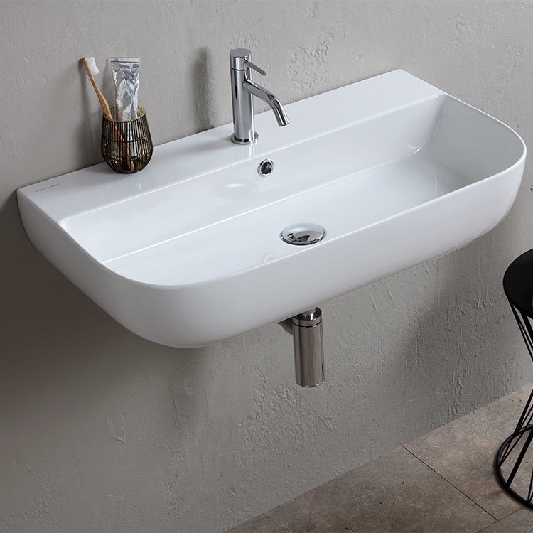 Modern White Ceramic Wall Mounted or Vessel Sink