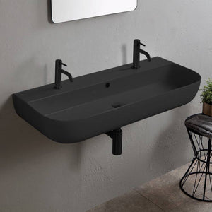Matte Black Ceramic Trough Wall Mounted or Vessel Sink