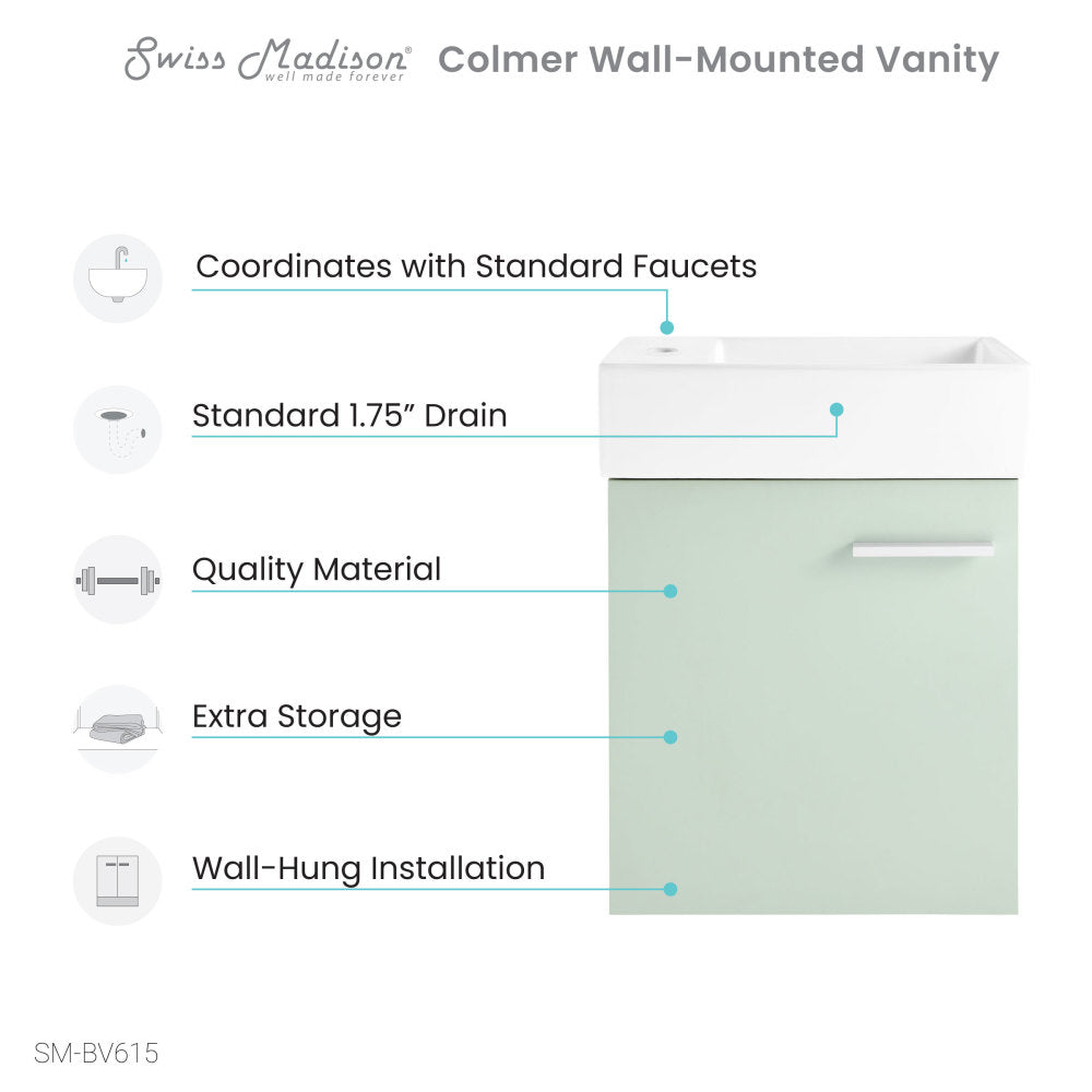 Colmer 18" Wall-Mounted Bathroom Vanity in Mint