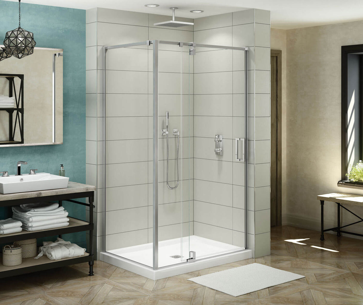 MAAX 137857-900-084-000 ModulR 48 x 36 x 78 in. 8mm Pivot Shower Door for Corner Installation with Clear glass in Chrome