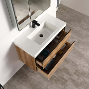 Blossom Annecy 36″ Wall-Hung Vanity - Modern Minimalist Design with Soft-Closing Drawers in Dark Walnut and Maple