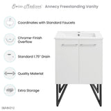 Annecy 24 Single, Glossy White, Two Doors, Bathroom Vanity