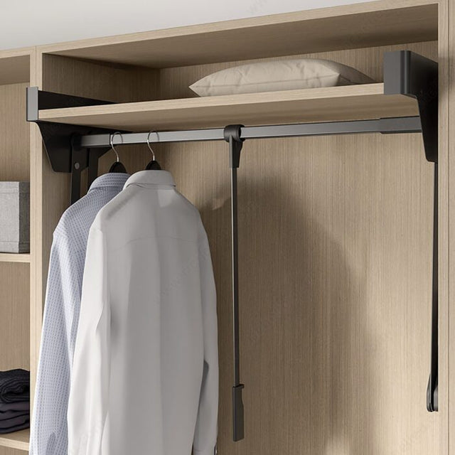 Richelieu 23881417900 CONERO Pull-Down Closet Rod with Integrated Shelf, 17 7/8 to 25 1/2 in, 17 7/8 in