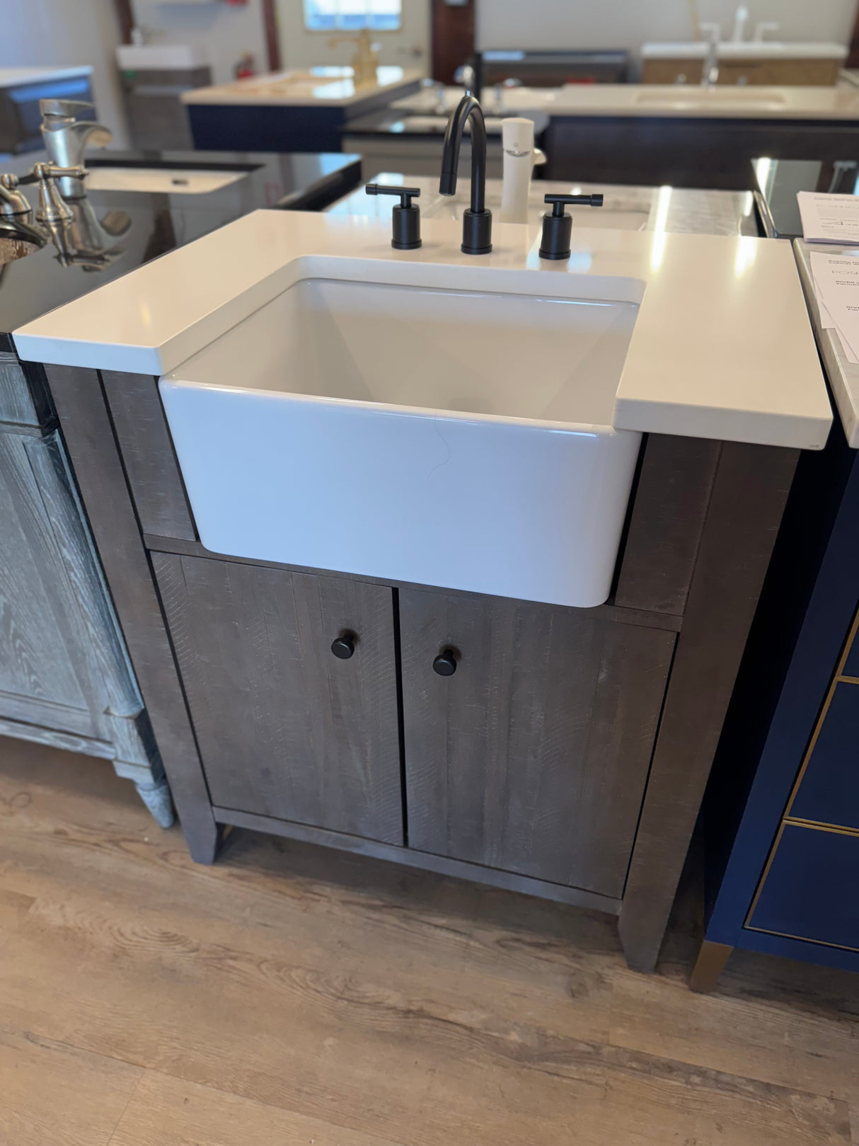 30" River View Farmhouse Vanity in Coffee Bean Set with Quartz Counter Top