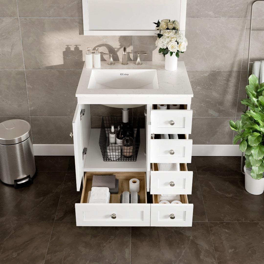 Acclaim 28 in. White Single Sink Bath Vanity with Carrara Quartz Top and Undermount Porcelain Sink
