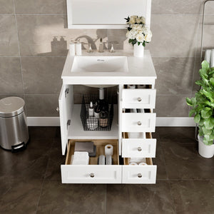 Acclaim 28 in. White Single Sink Bath Vanity with Carrara Quartz Top and Undermount Porcelain Sink