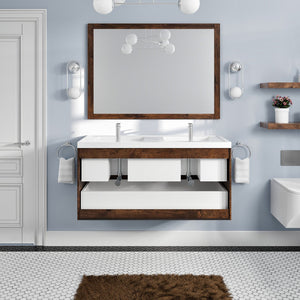 Smile 48 in. Rosewood Wall Mount Double Sink  Bath Vanity with Acrylic Top and Integrated Sinks