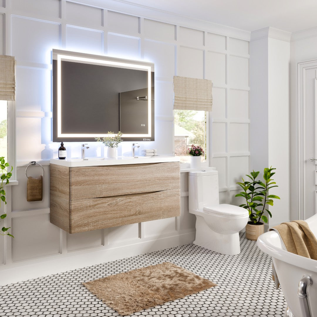 Smile 48 in. White Oak Wall Mount Double Sink  Bath Vanity with Acrylic Top and Integrated Sinks