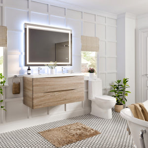 Smile 48 in. White Oak Wall Mount Double Sink  Bath Vanity with Acrylic Top and Integrated Sinks