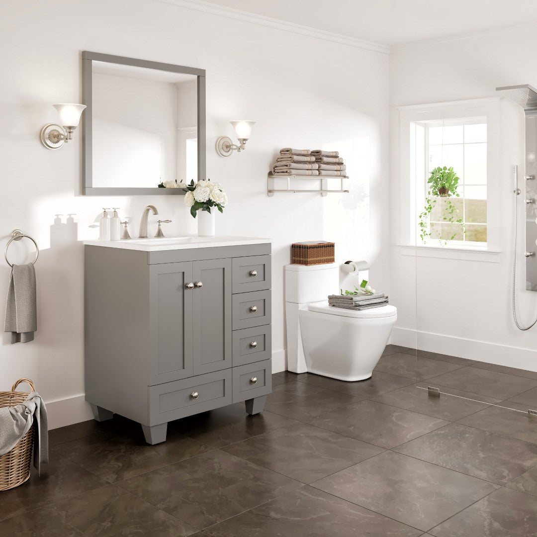 Acclaim 28 in. Gray Single Sink Bath Vanity with Carrara Quartz Top and Undermount Porcelain Sink