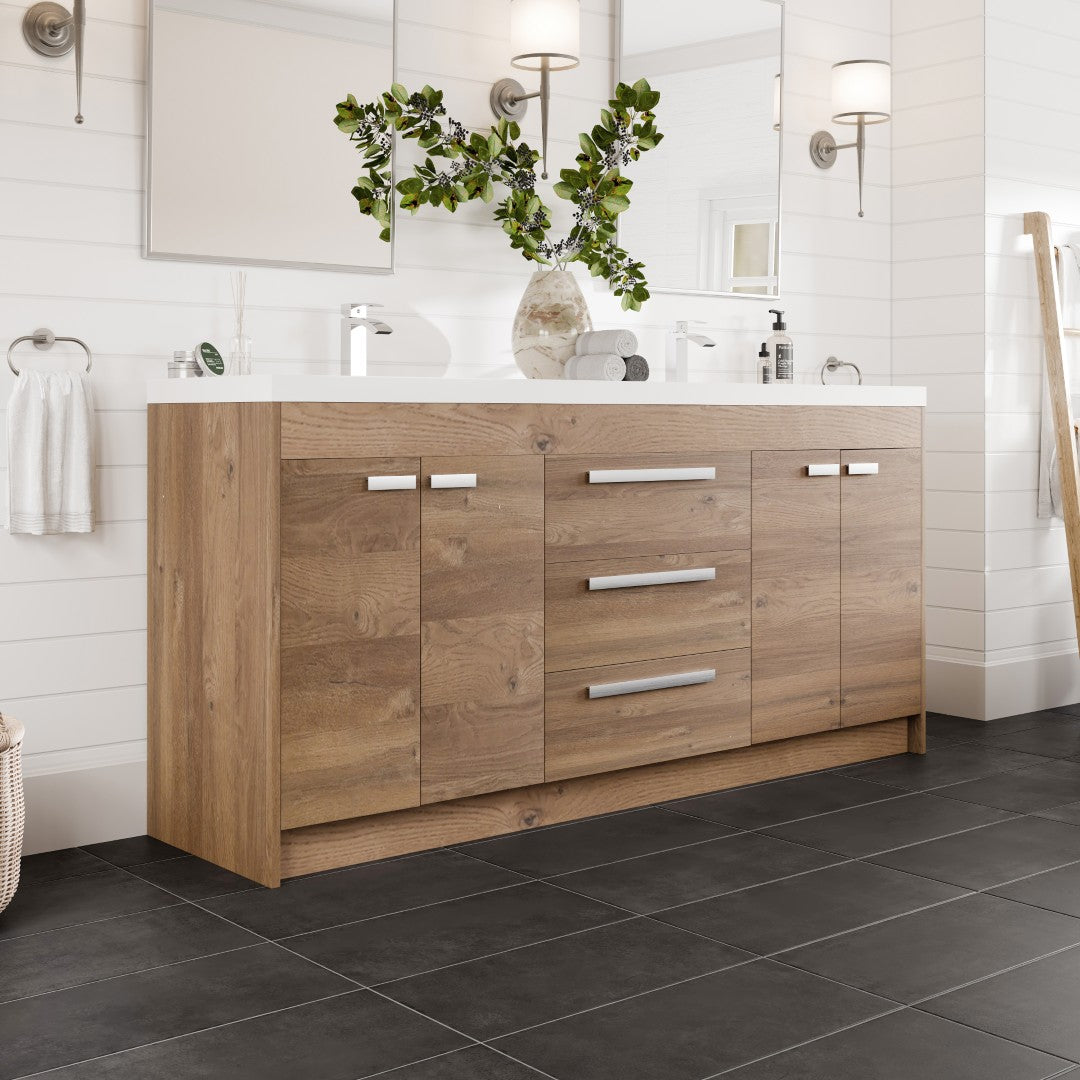 Lugano 72 in. Natural Oak Double Sink  Bath Vanity with Acrylic Top and Integrated Sinks