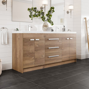 Lugano 72 in. Natural Oak Double Sink  Bath Vanity with Acrylic Top and Integrated Sinks