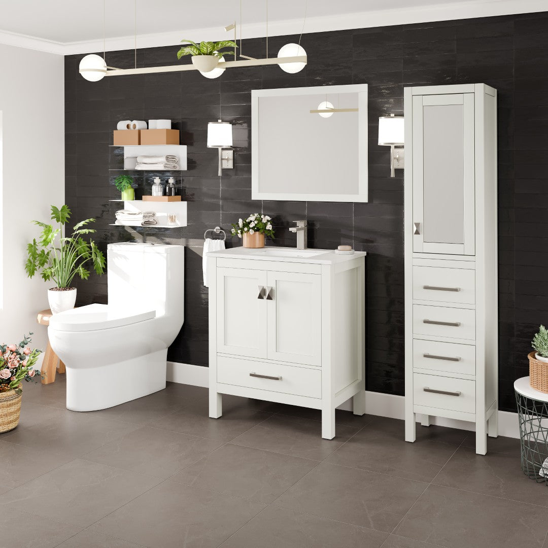London 30 in. White Single Sink Bath Vanity with Carrara Quartz Top and Undermount Porcelain Sink