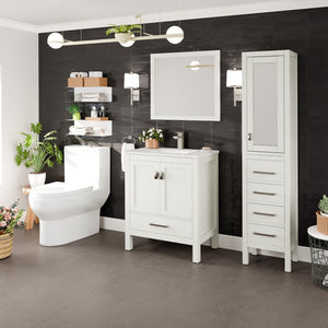 London 30 in. White Single Sink Bath Vanity with Carrara Quartz Top and Undermount Porcelain Sink