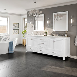 Aberdeen 84 in. White Double Sink  Bath Vanity with Carrara Quartz Top and Undermount Porcelain Sinks