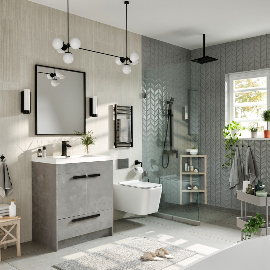 Lugano 30 in. Concrete Gray Single Sink Bath Vanity with Acrylic Top and Integrated Sink
