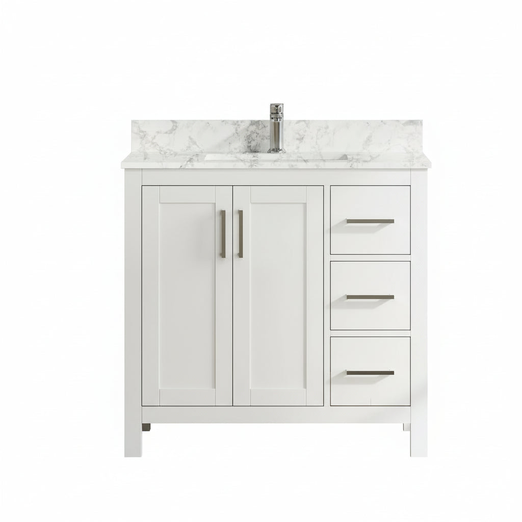 New England Home Goods Cannon 36" Single Sink Vanity in White - Engineered Wood; Stone Top