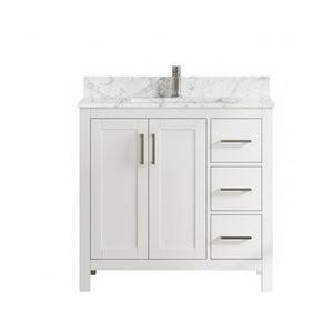 New England Home Goods Cannon 36" Single Sink Vanity in White - Engineered Wood; Stone Top