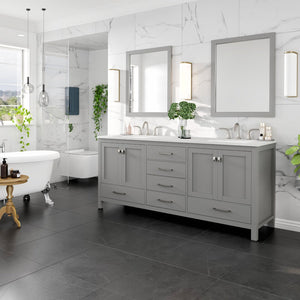 Aberdeen 78 in. Gray Double Sink  Bath Vanity with Carrara Quartz Top and Undermount Porcelain Sinks
