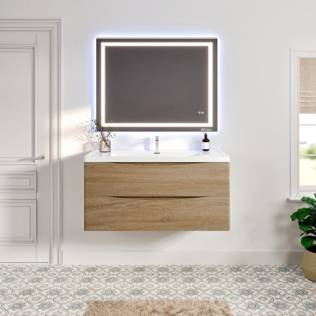 Smile 48 in. White Oak Wall Mount Single Sink Bath Vanity with Acrylic Top and Integrated Sink
