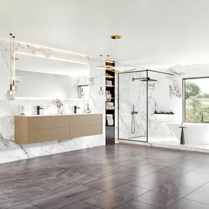 Lotus 71 in. Natural Oak Wall Mount Double Sink  Bath Vanity with Solid Surface Top and Integrated Sinks