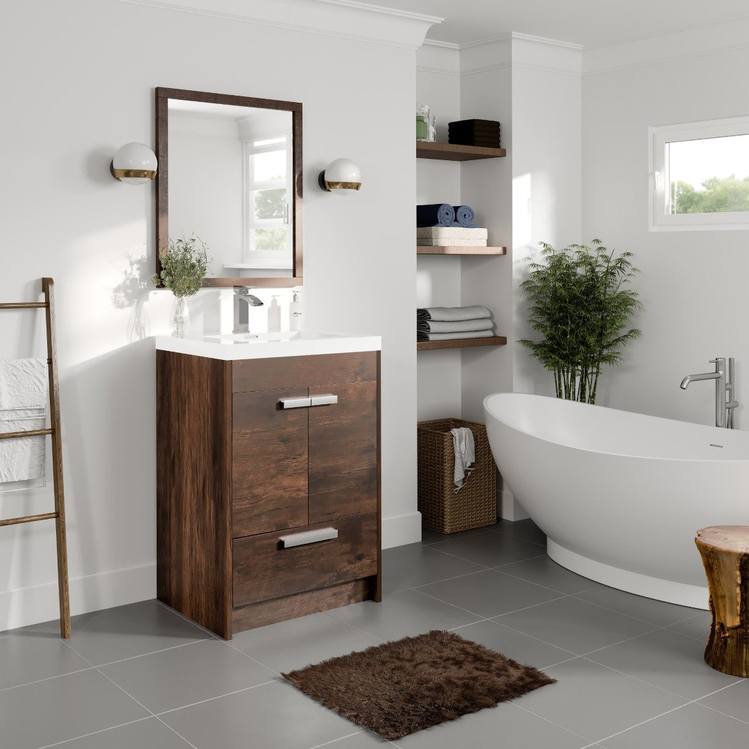 Lugano 24 in. Rosewood Single Sink Bath Vanity with Acrylic Top and Integrated Sink