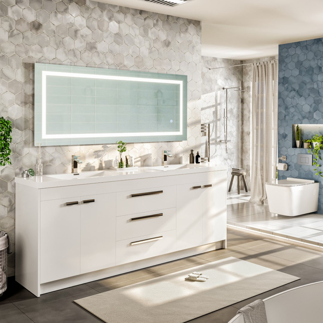 Lugano 84 in. White Double Sink  Bath Vanity with Acrylic Top and Integrated Sinks