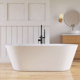 New England Home Goods 67" Wide-Rim Oval Freestanding Bathtub – Minimalist Solid Surface Soaking Tub