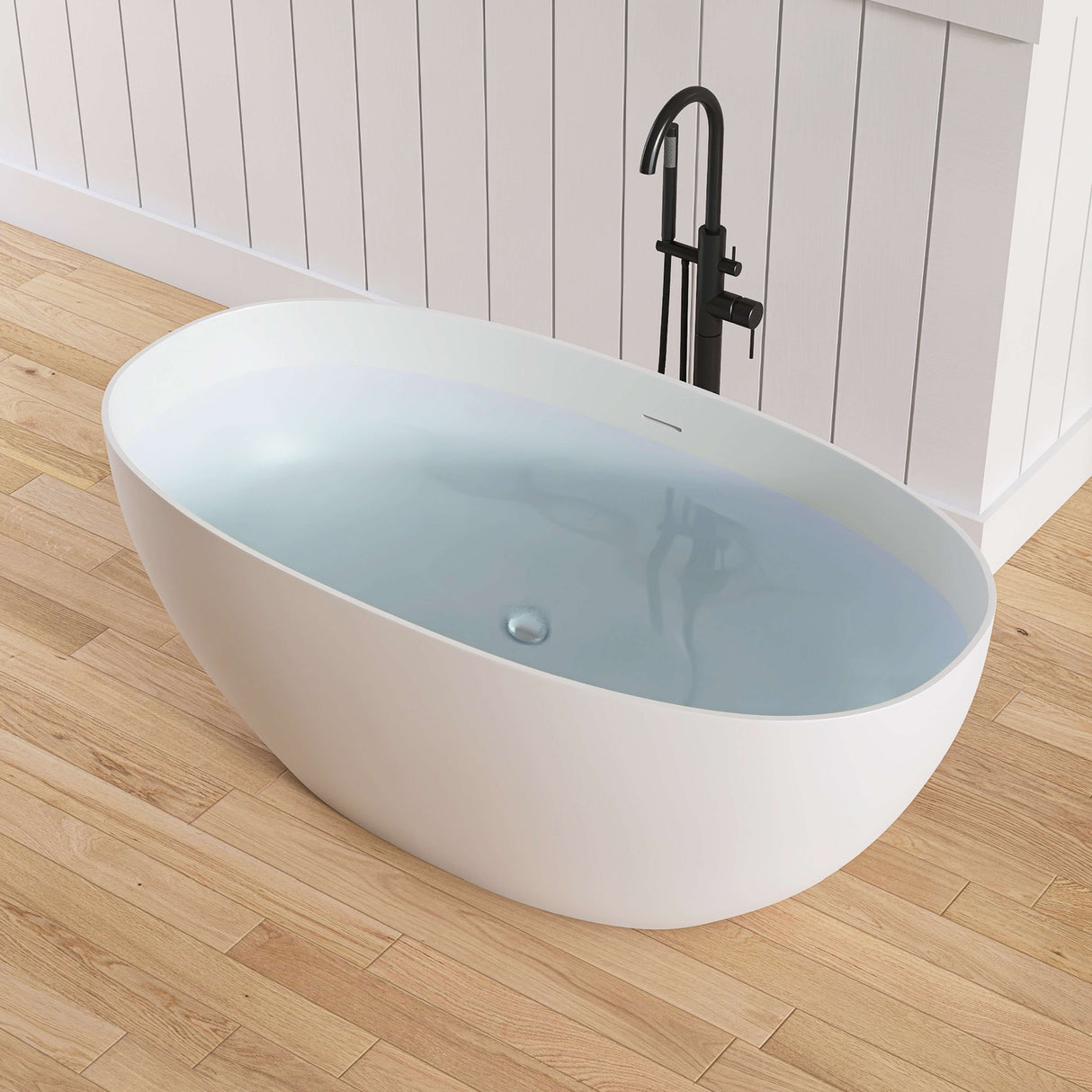 New England Home Goods La 59" Freestanding Tub in White - Stone Resin Solid Surface