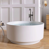 New England Home Goods 49" Round Solid Surface Freestanding Soaking Tub for Small Bathrooms