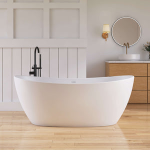 New England Home Goods Nanga 65" Freestanding Tub in White - Stone Resin Solid Surface
